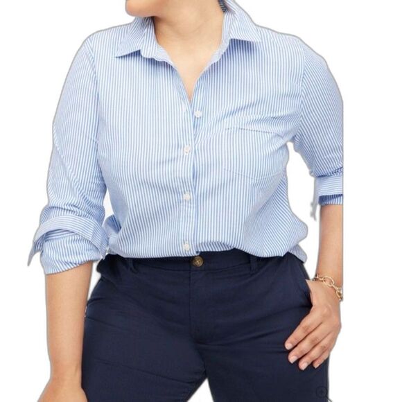 J. Crew Blue White Striped Cotton Poplin Hidden Button Signature Fit Shirt Sz 8 - Picture 1 of 15